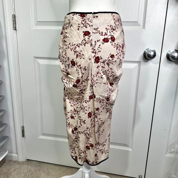 NEW Lovers + Friends Ivory Floral Ruched Midi Skirt Women’s S - Picture 4 of 7